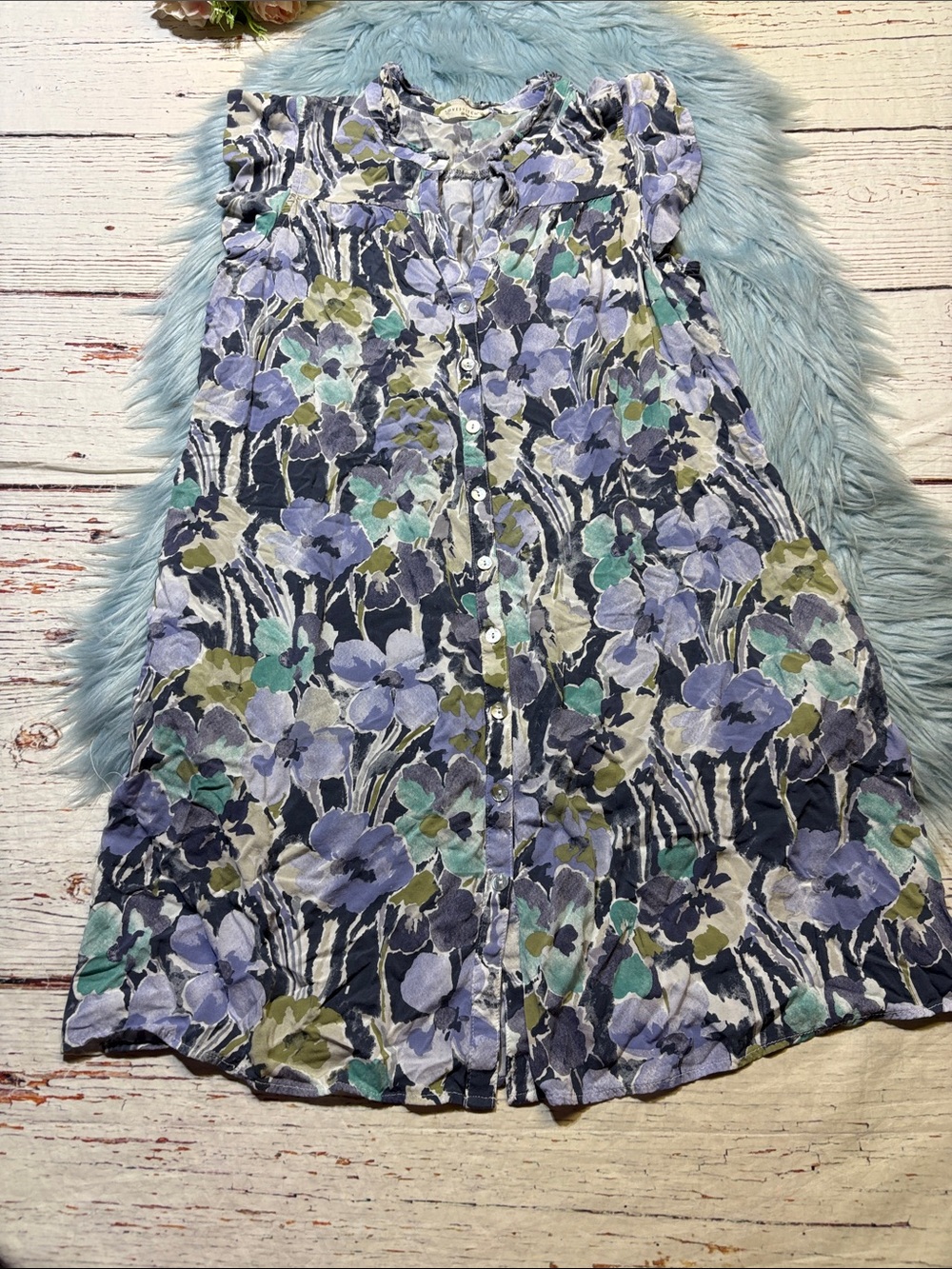 lovestitch Navy Floral A-Line Button-Front Dress sz M